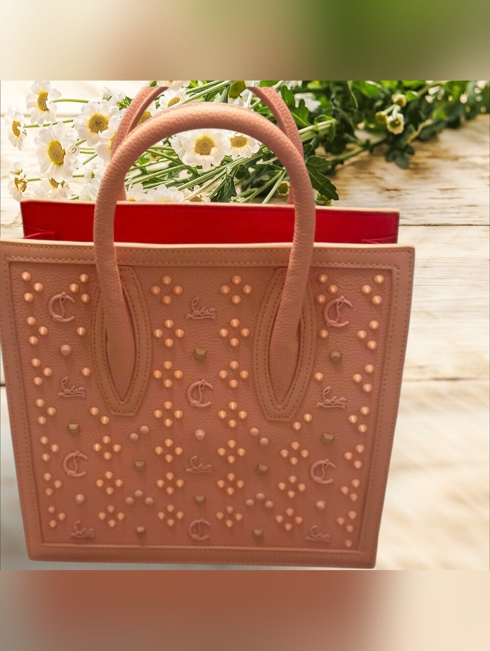 Light Pink Studded Tote Bag Designer Inspired